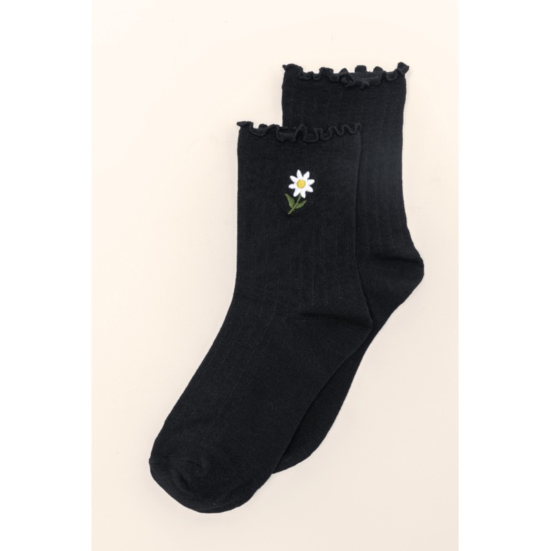 Black Daisy Crew Socks