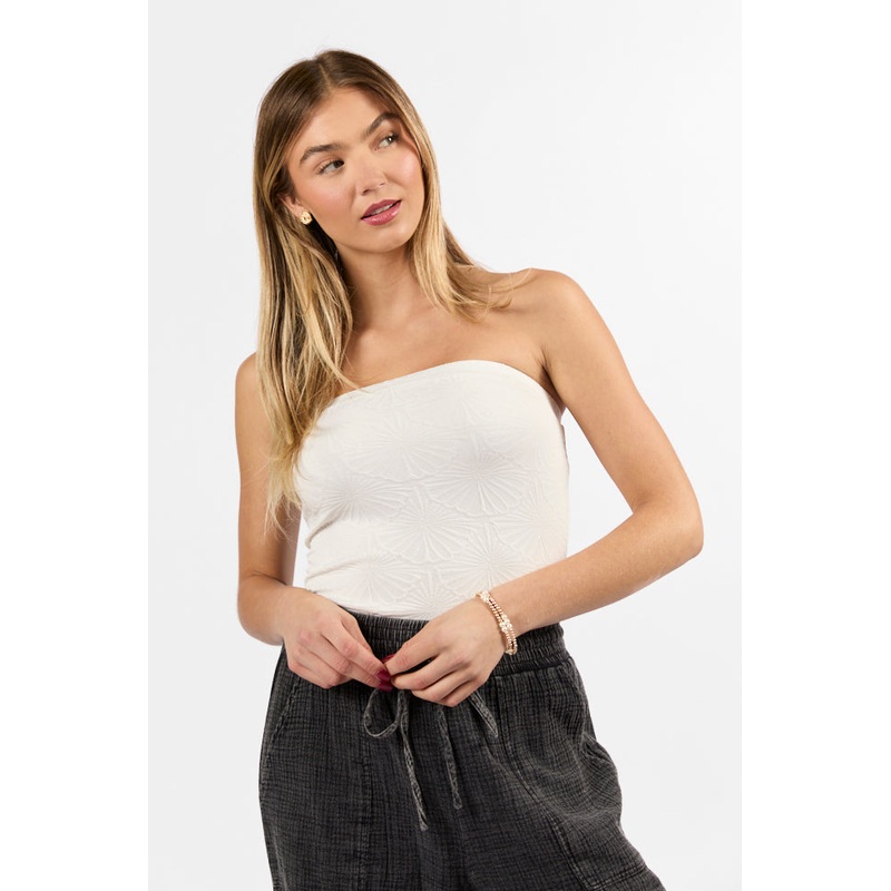 Coastal Pursuit Ivory Strapless Textured Knit Top