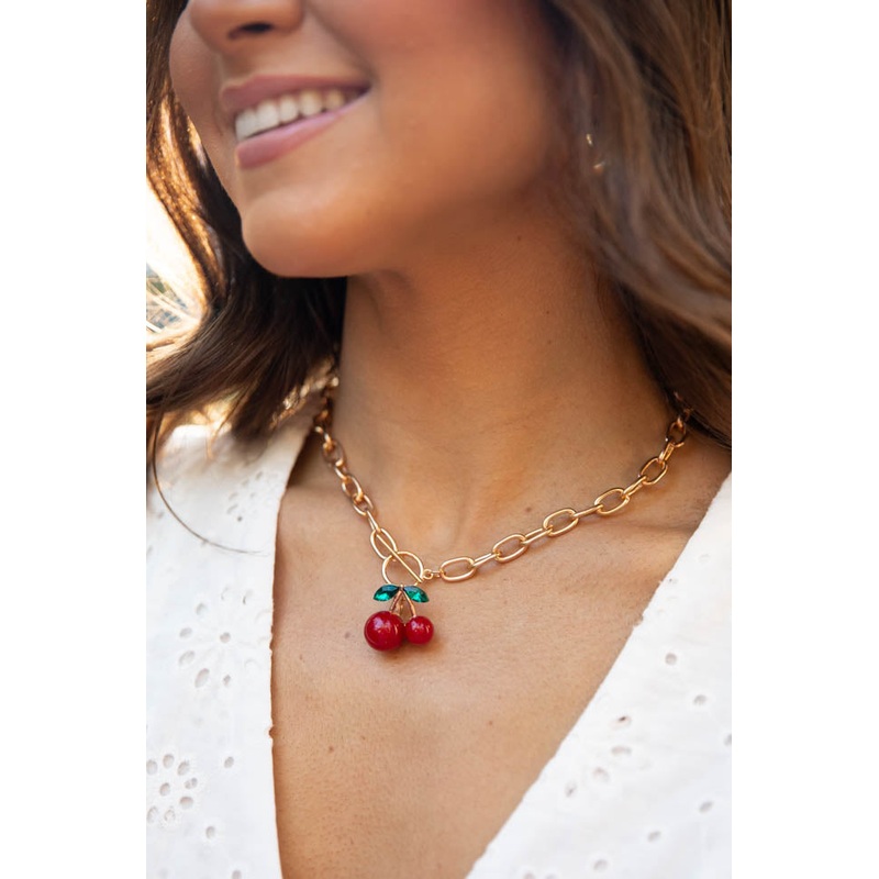 Gold Cherry Charm Necklace