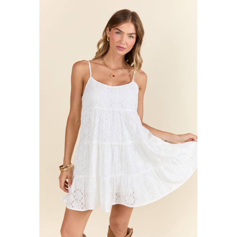 Let’s Get Out Of Town White Flower Eyelet Mini Dress