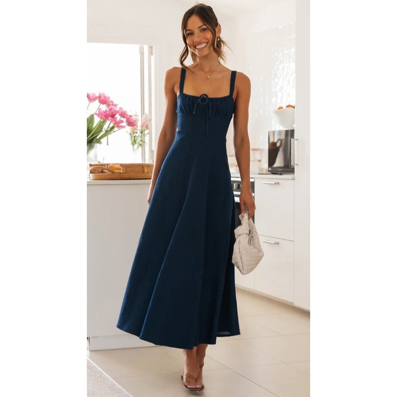 Navy Blue Denim Midi Dress