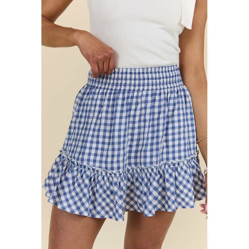 Never Out Of Style Blue and Ivory Gingham Skort