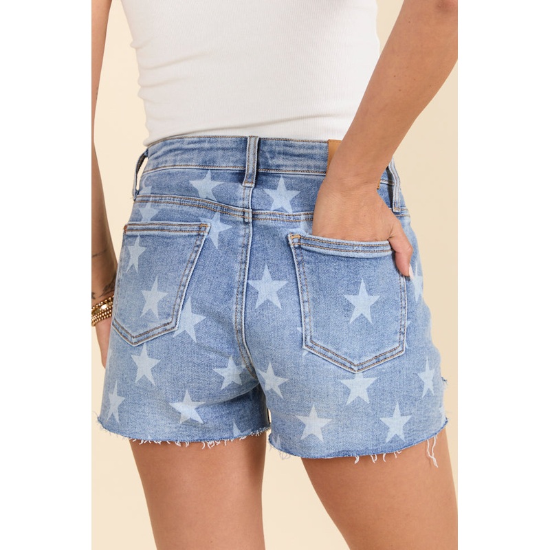 Simple Wishes Star Printed Denim Shorts