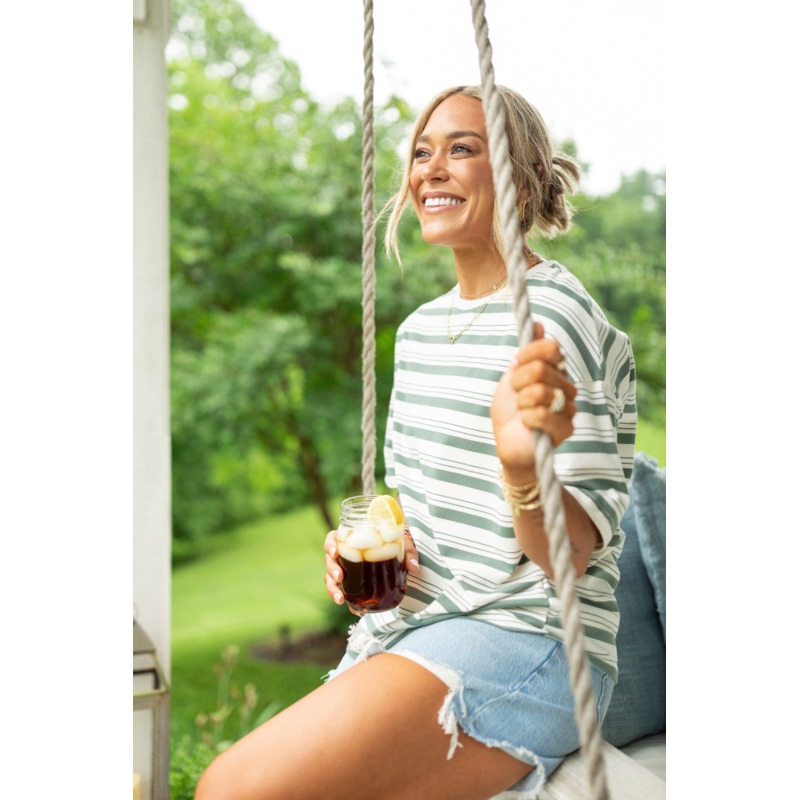 The Mackenzie Olive Oversized Striped Tee Holley Gabrielle X