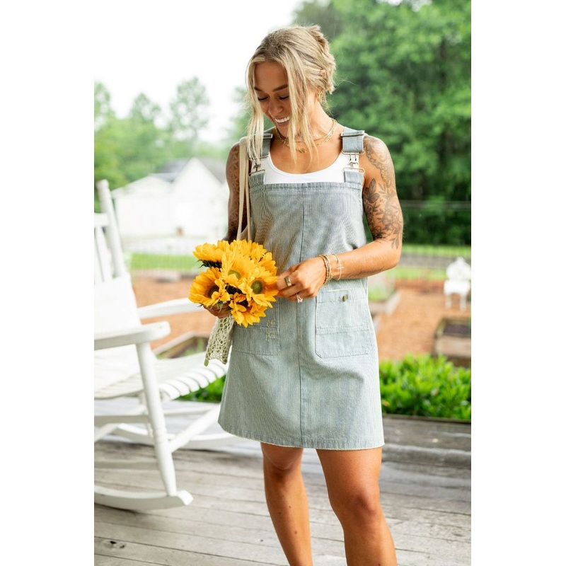 The Shelley Striped Overall Dress Holley Gabrielle X