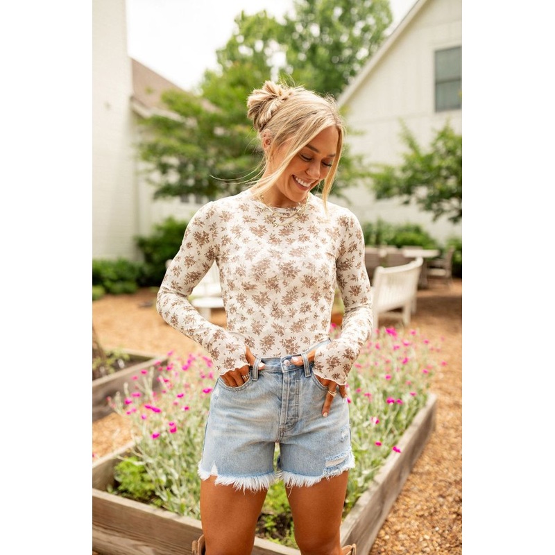 The Sydney Brown Floral Mesh Top Holley Gabrielle X