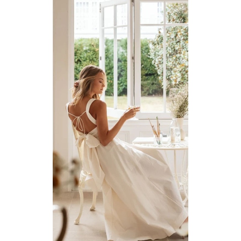 Beige Back Bowtie Midi Dress