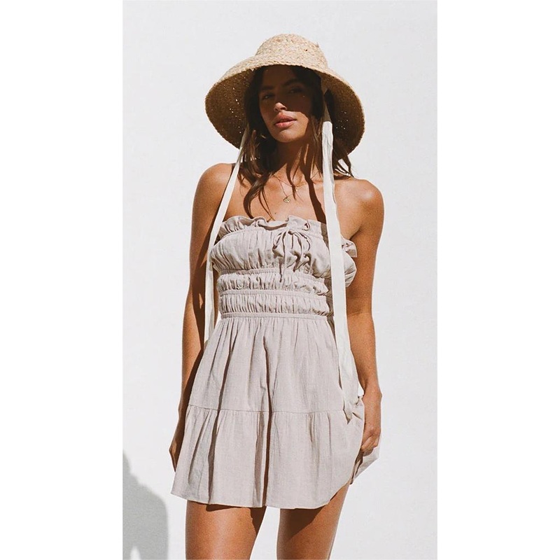Beige Bandeau Mini Dress