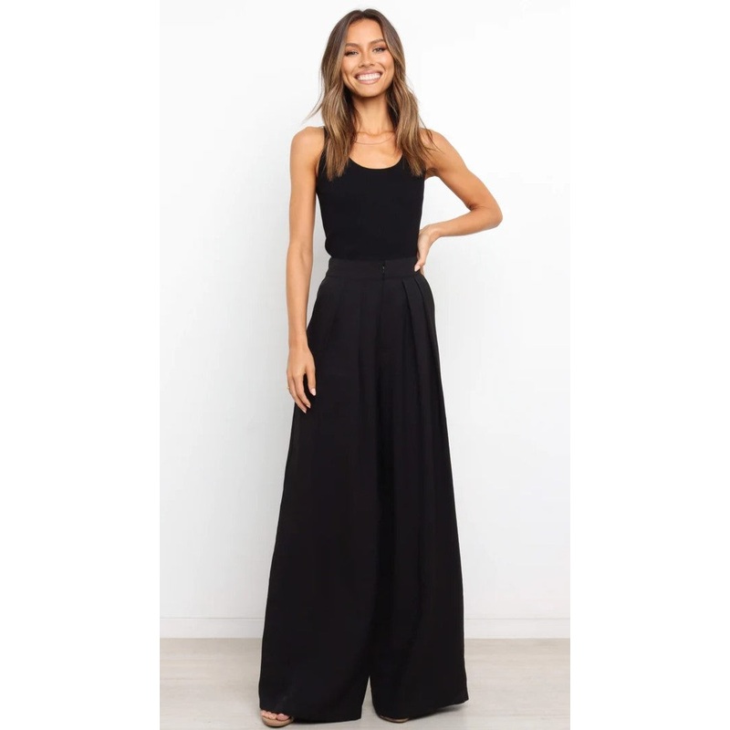 Black Wide-Leg Casual Pants