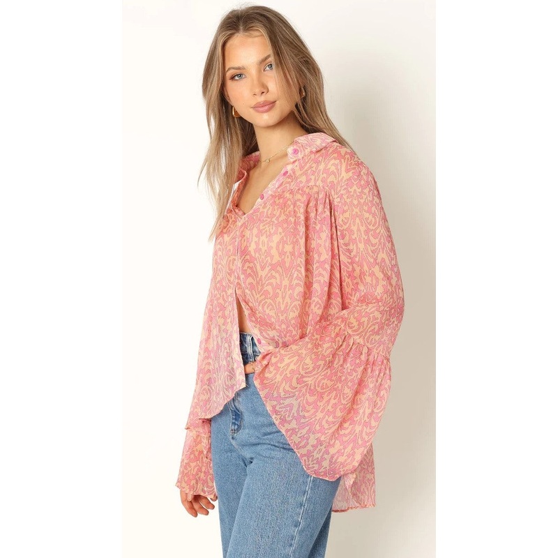 Coral Pink Floral Button Down Shirt