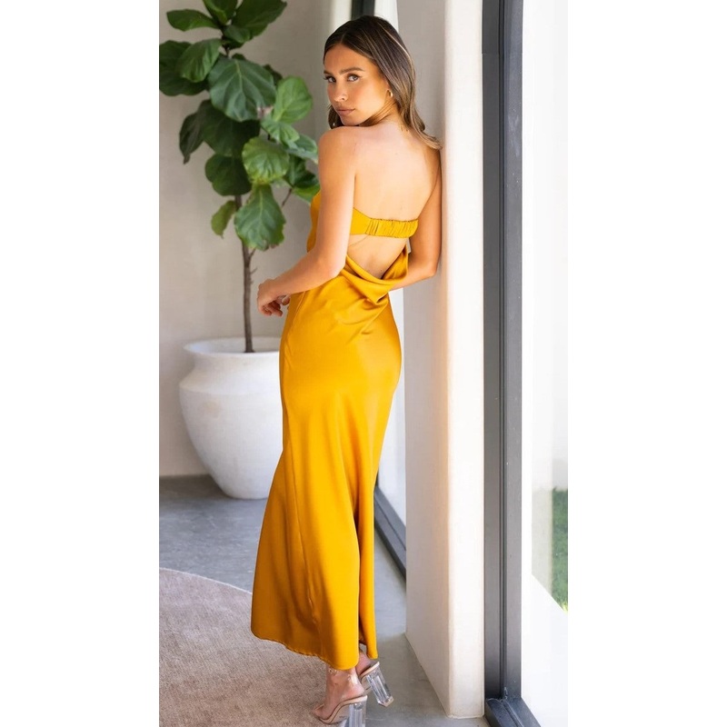 Yellow Strapless Midi Dress