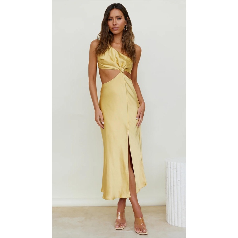 Yellow Satin Midi Dress