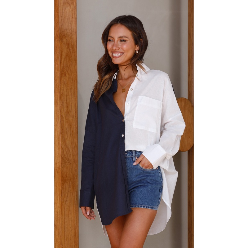 Elouisa Button Up Shirt – Navy/White