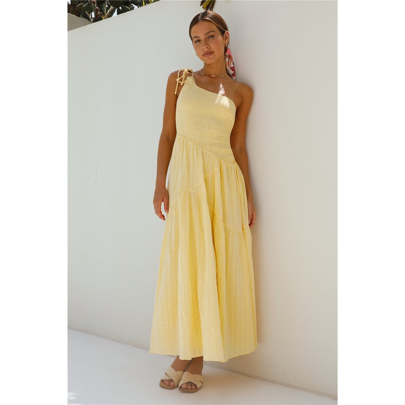 Beaming Hues One Shoulder Maxi Dress Yellow