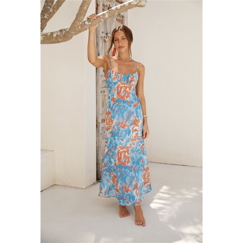 Peony Pillow Maxi Dress Blue