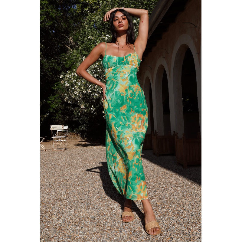 Peony Pillow Maxi Dress Green