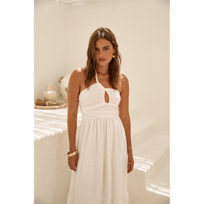 Pure Satisfaction One Shoulder Maxi Dress White