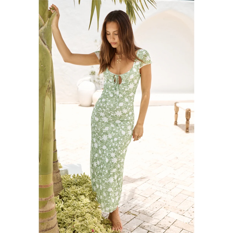Secluded Wonders Mesh Maxi Dress Green