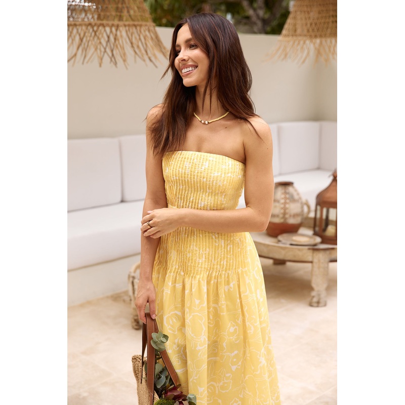Sunflower Fields Strapless Midi Dress Yellow