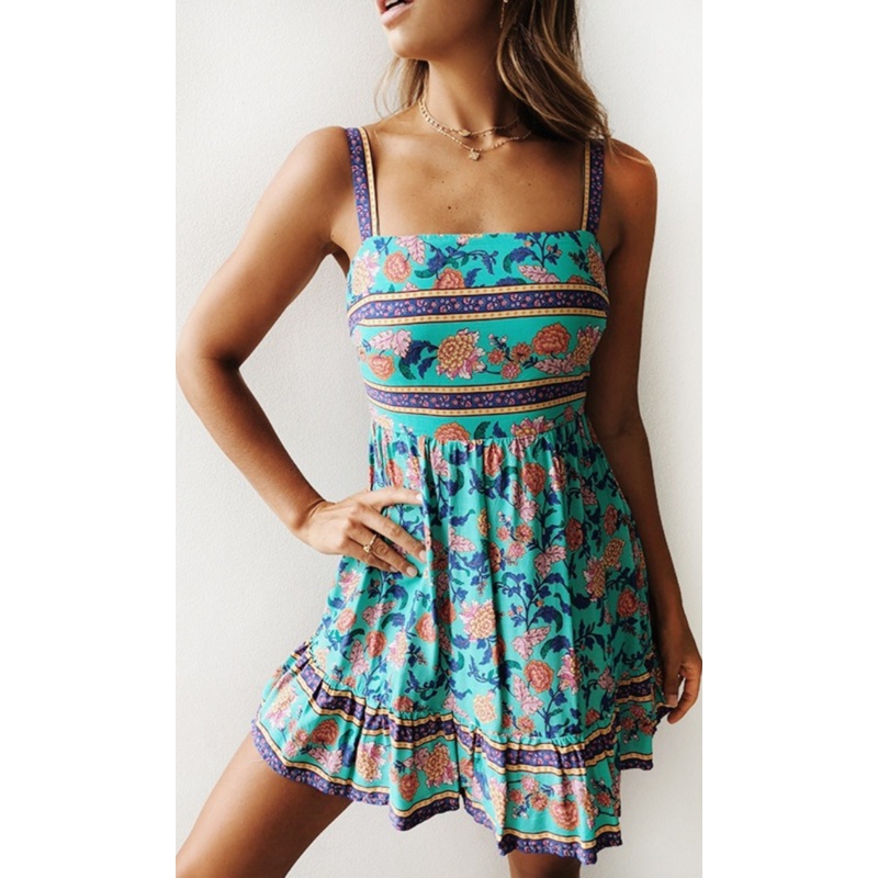 Aqua Floral Mini Skater Dress