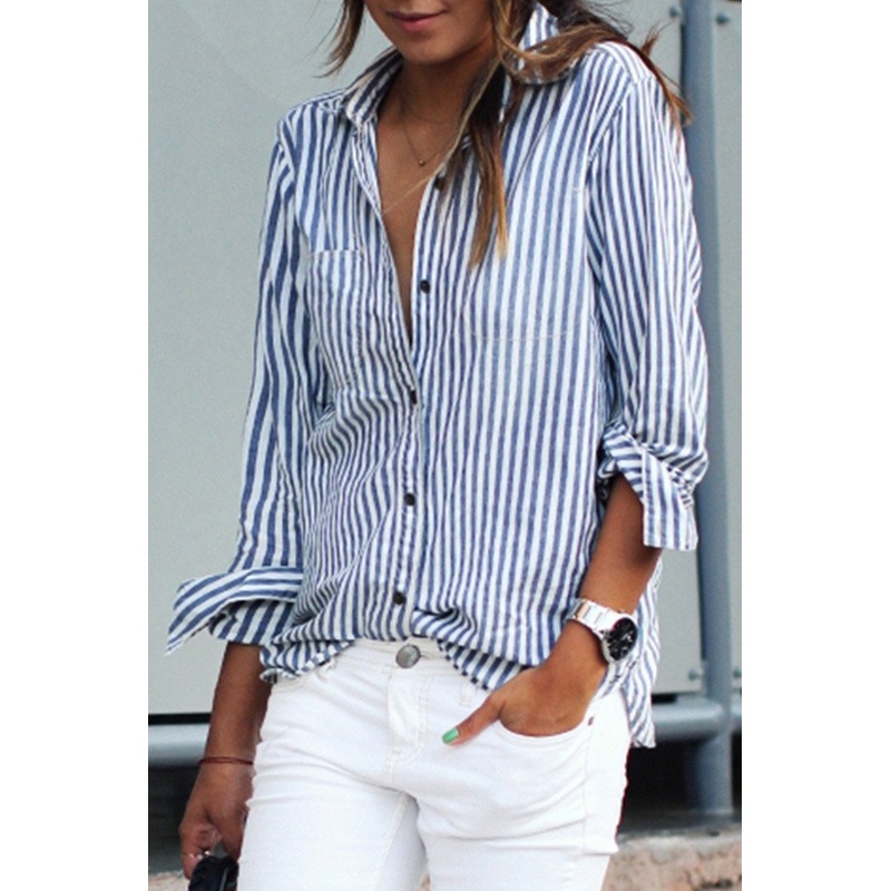 Classic Blue And White Striped Button Down Shirt