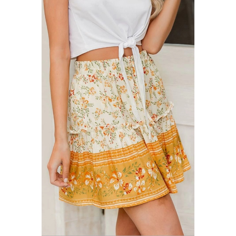 Delicate Orange Floral Withdraw Mini Skirt