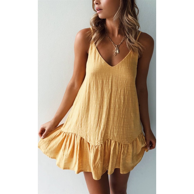 Yellow V Neck Slip Dress
