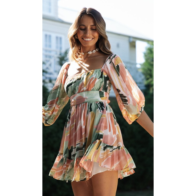 Abstract Print Bowtie Back Dress