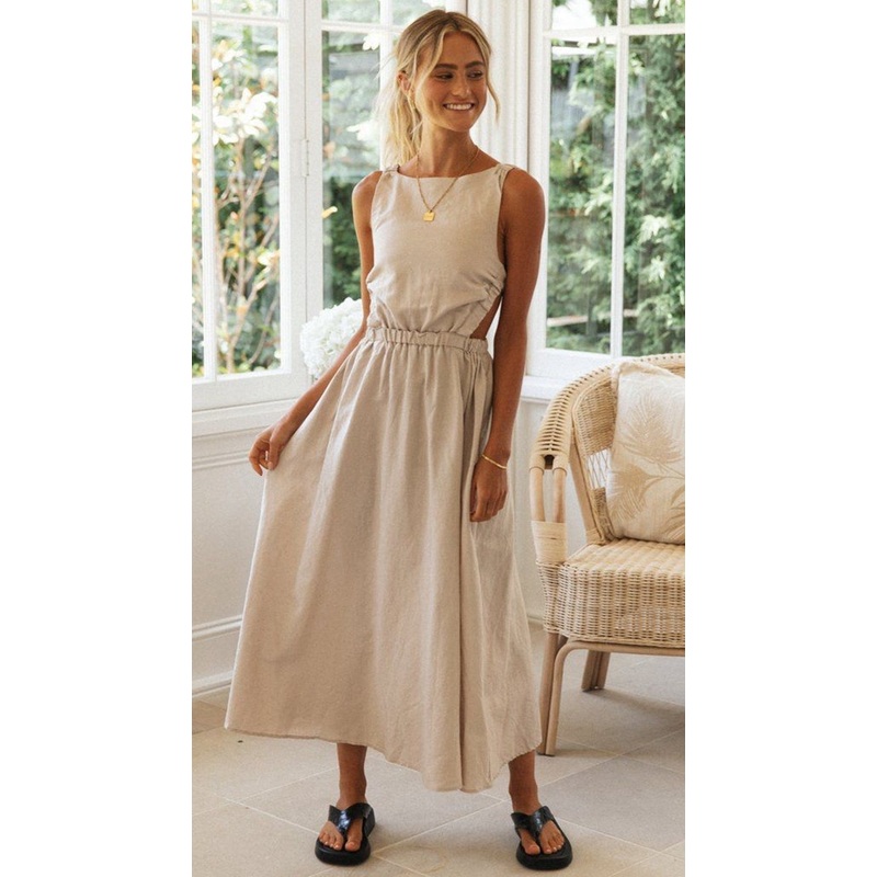 Beige Backless Maxi Dress