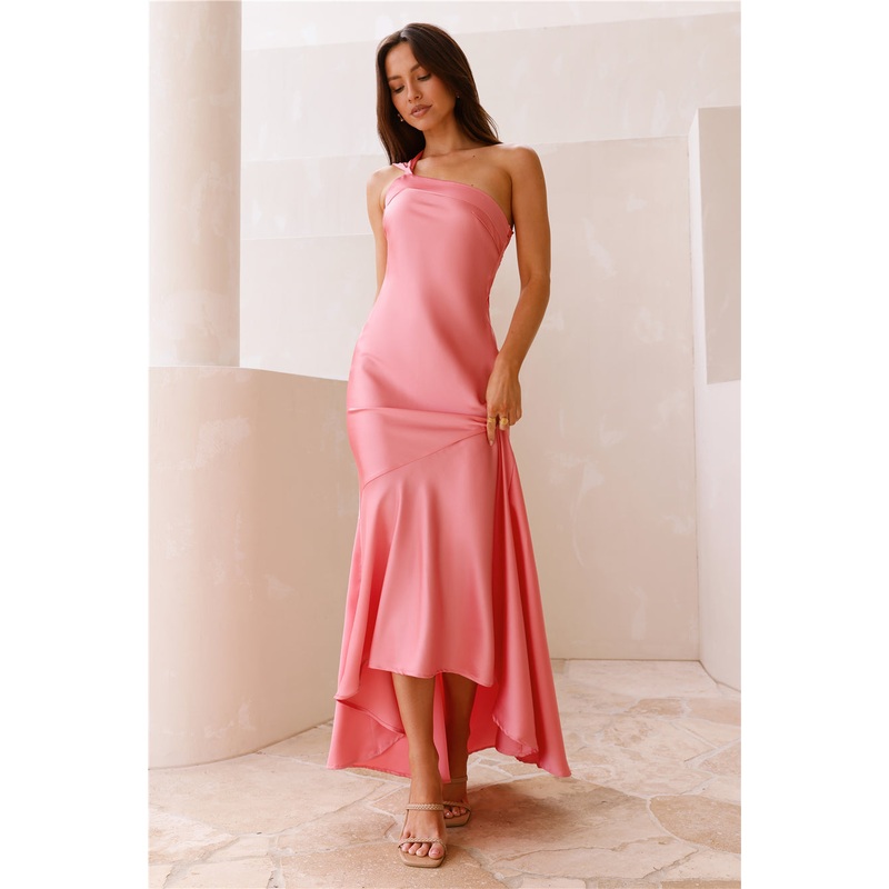 Camilla Satin One Shoulder Maxi Dress Pink