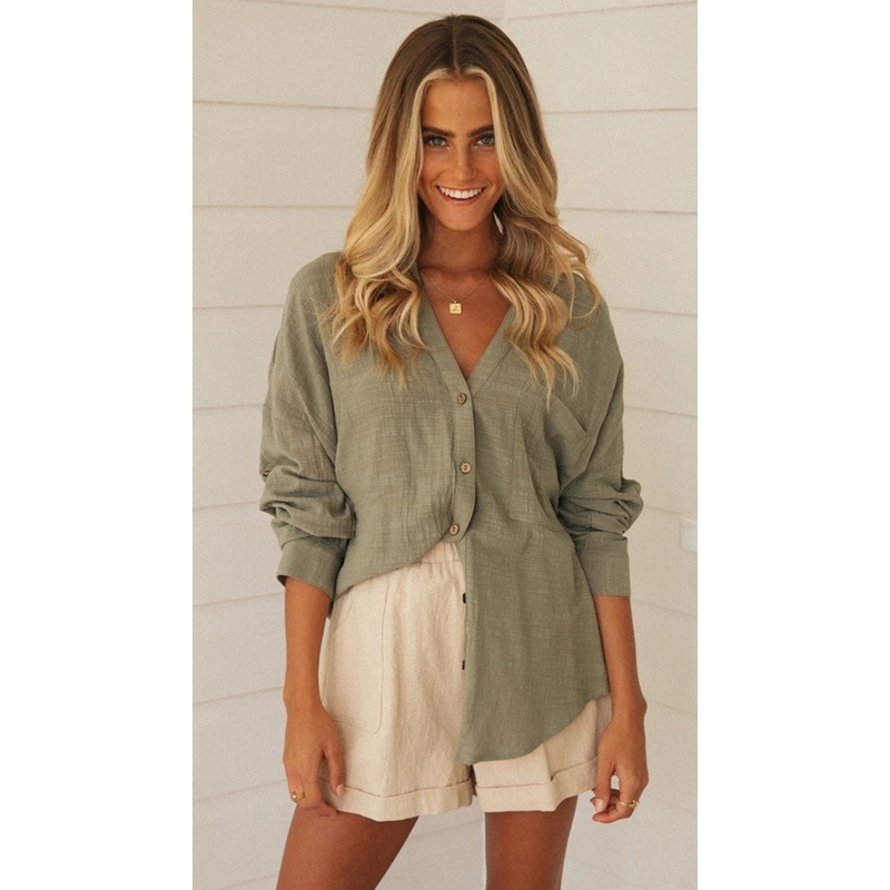 Green Roll-Tab Button Down Shirt
