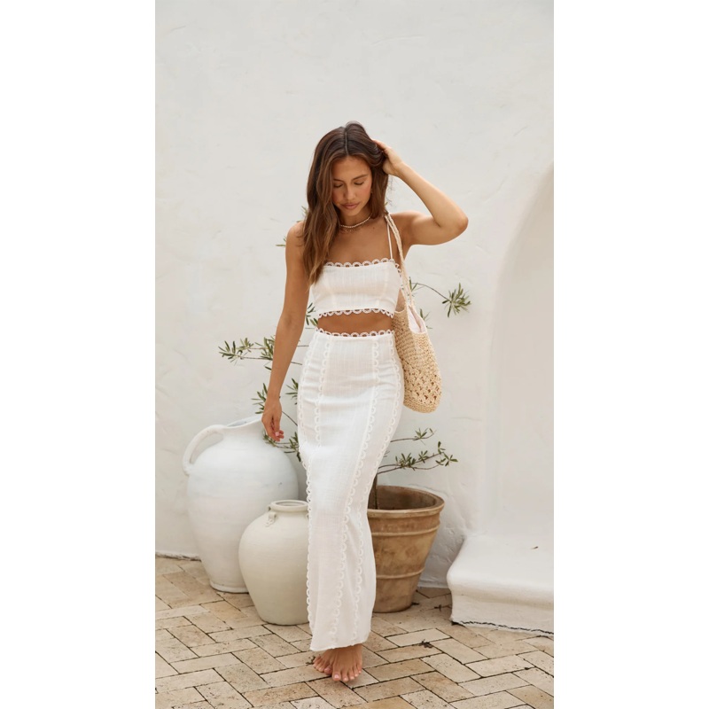 Romantic Escape Linen Maxi Skirt White