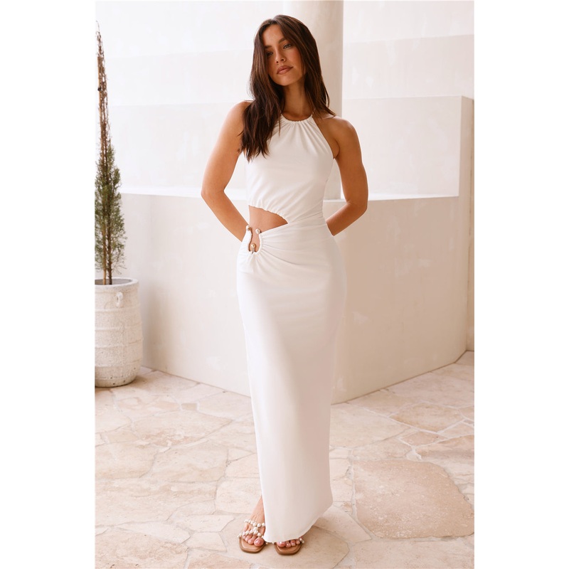 South Of France Halter Maxi Dress White