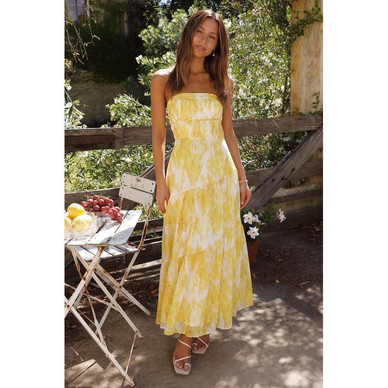 Wishful Strapless Maxi Dress Yellow