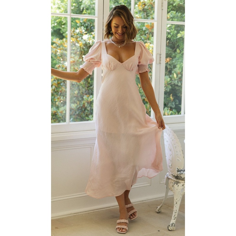 Baby Pink Back Tie Midi Dress