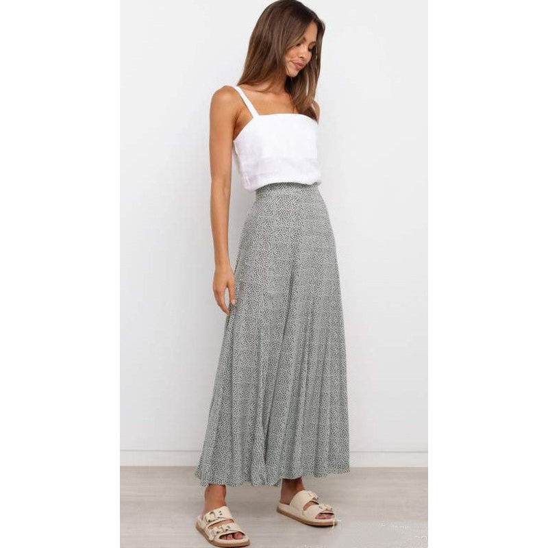 Grey Floral Wide-Leg Casual Pants