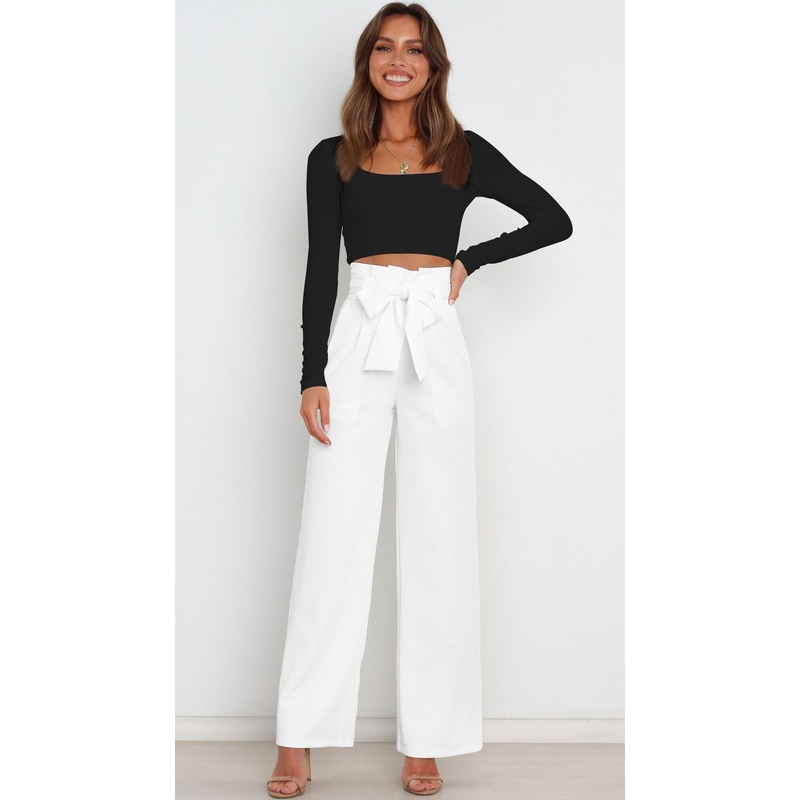 White Bowtie Waist Pants