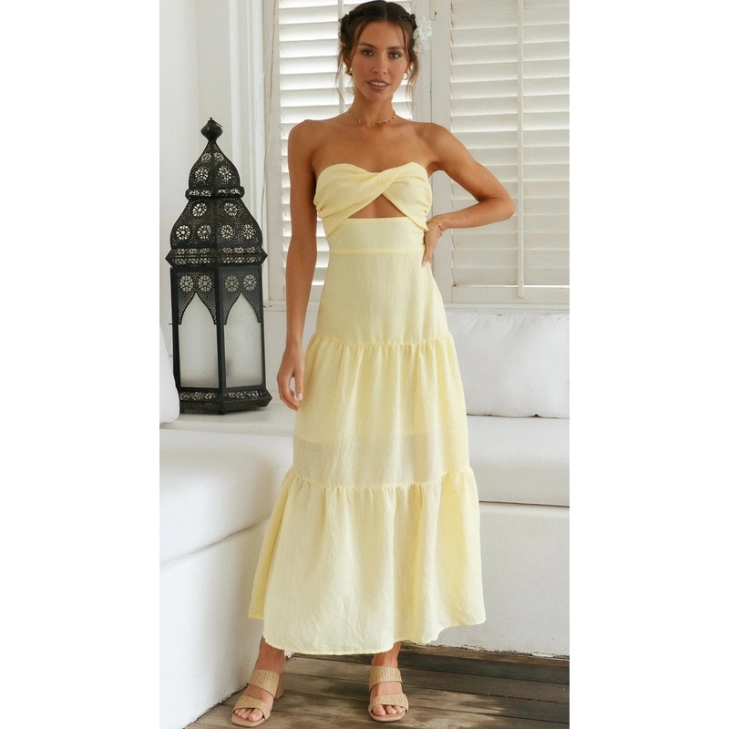 Yellow Solid Cutout Bandeau Dress
