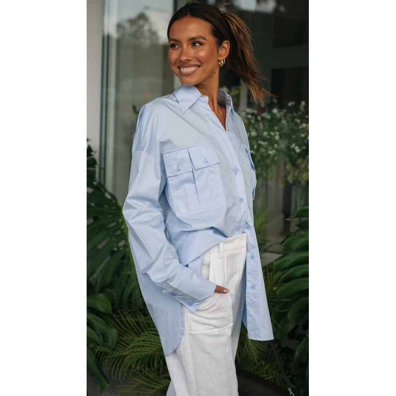 Blue Oversized Button Down Shirt