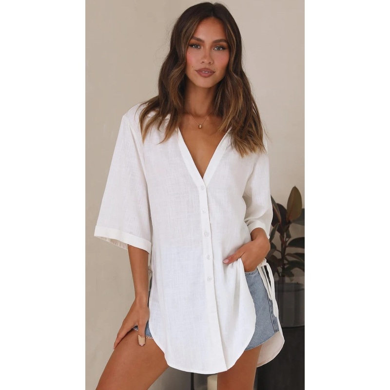 Casual White Button Down Top