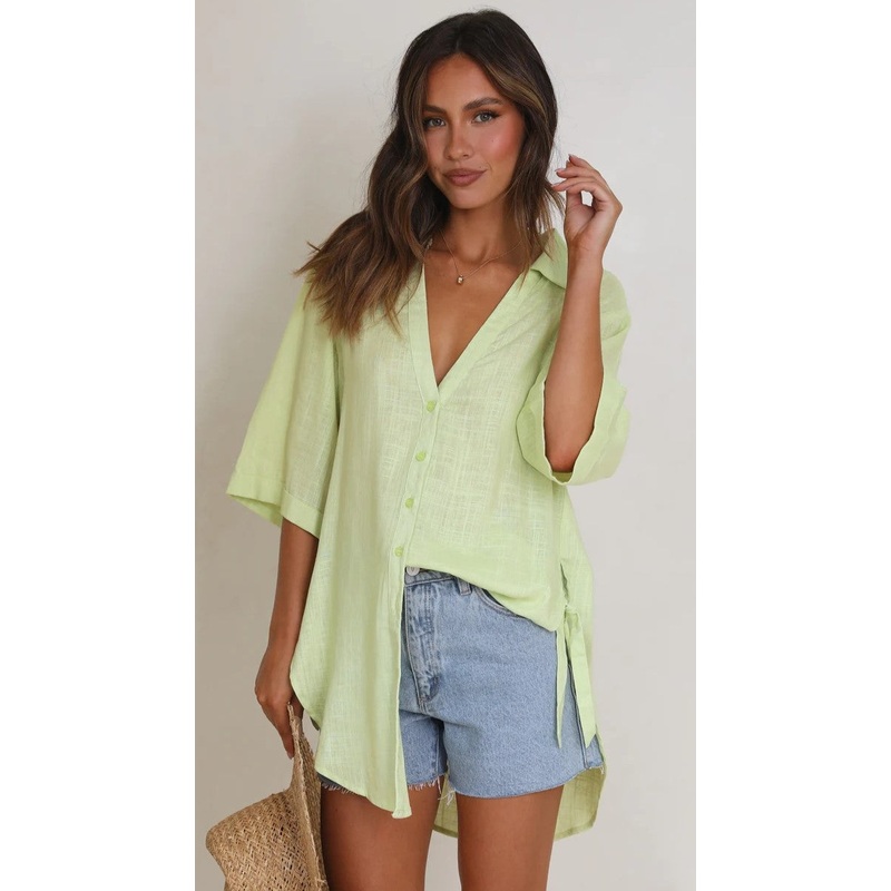 Green Casual Button Down Top