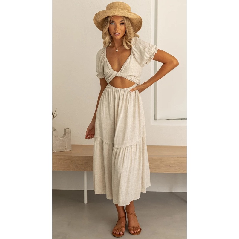 Beige Cutout Midi Dress