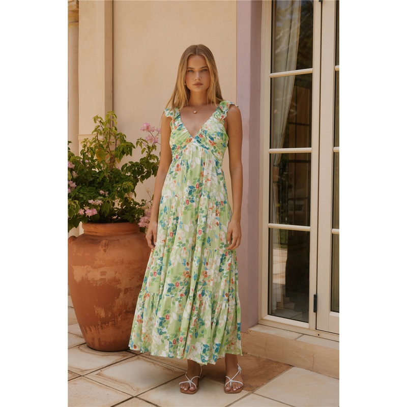 Softly Blooming Maxi Dress Green