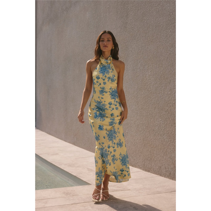 Sunset Skies Halter Maxi Dress Yellow