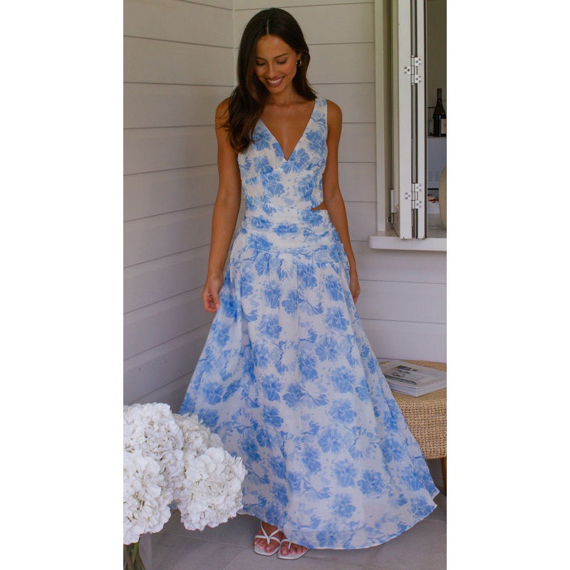 Angelica Maxi Dress (Blue Floral)