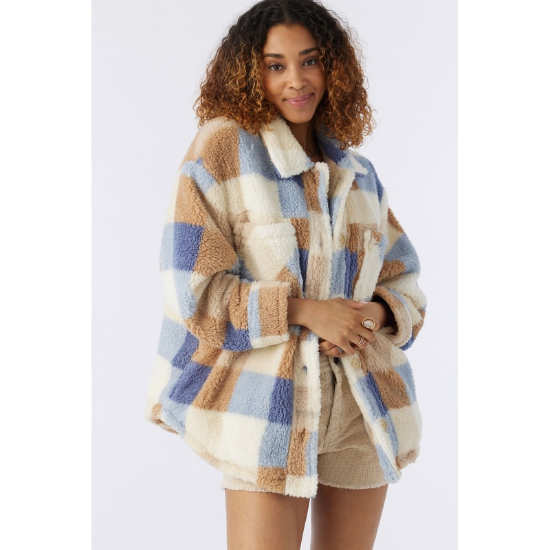 HEATH PLAID HIGH PILE OVERSIZED FLEECE JACKET