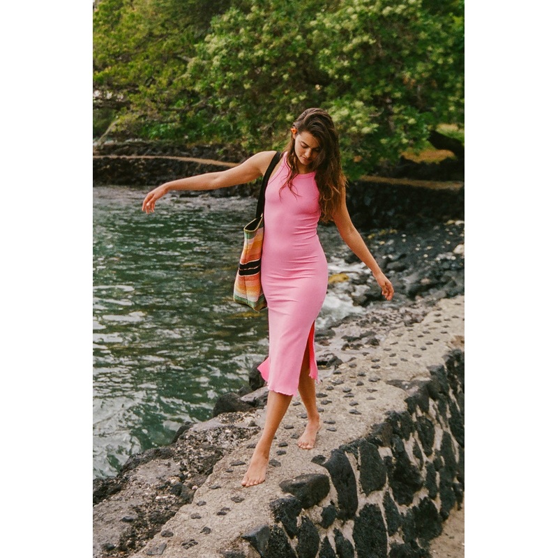 LAGOON SOLID RIB KNIT MIDI DRESS