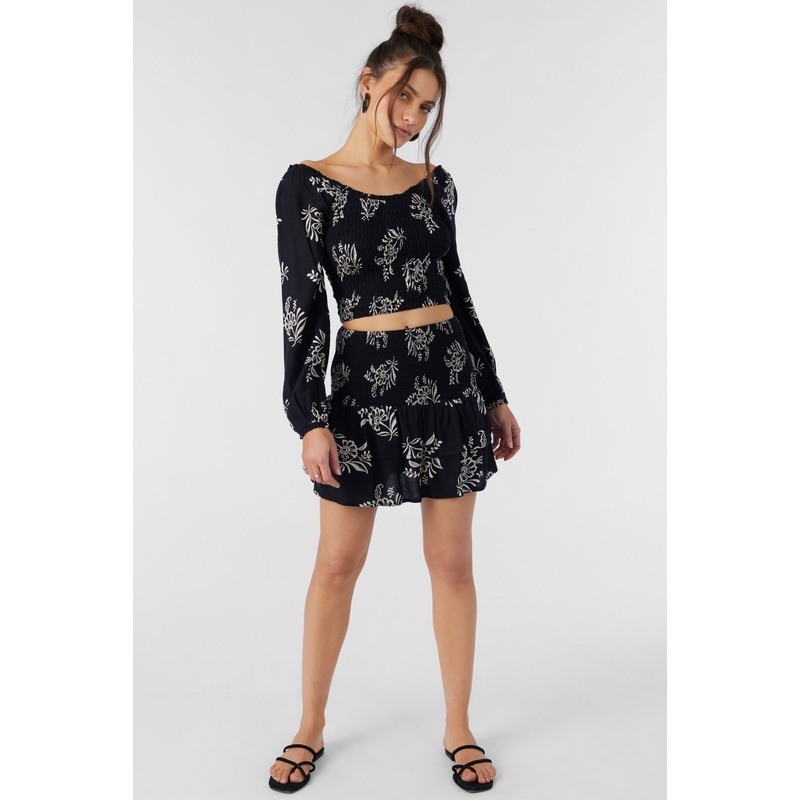 CIERRA NADIA PAISLEY SMOCKED MINI SKIRT