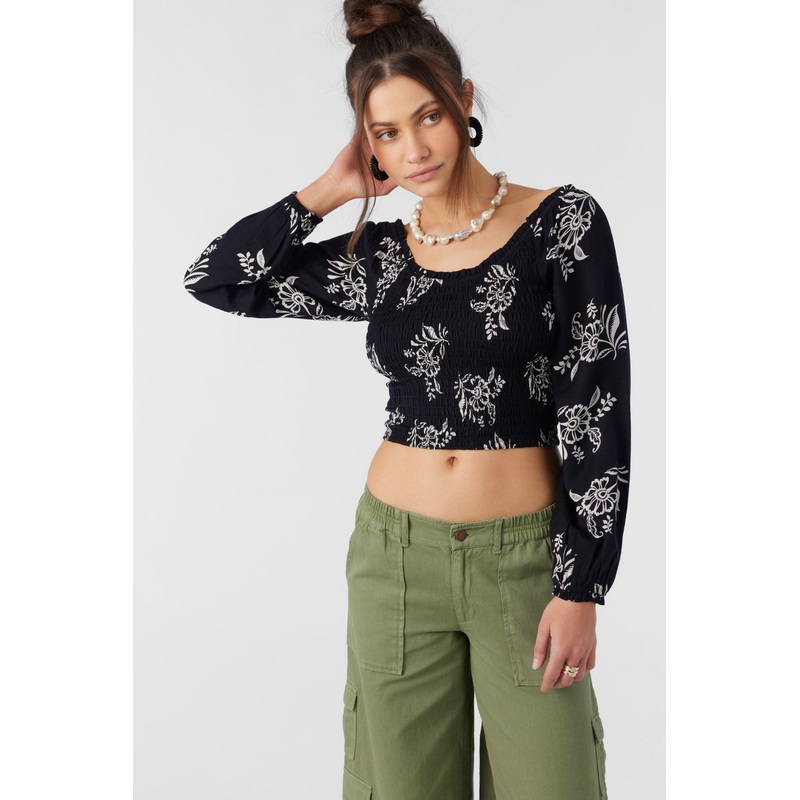 SANTI NADIA PAISLEY SMOCKED CROP TOP