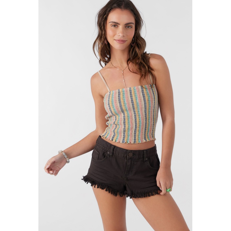 DREZ BEACHBOUND STRIPE SMOCKED TANK TOP
